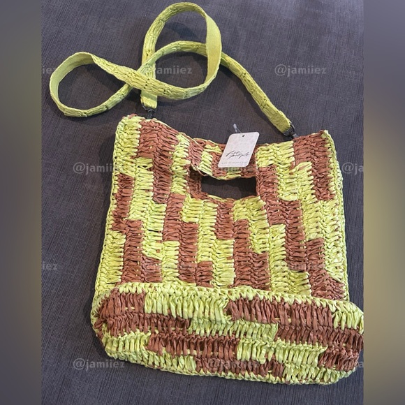 Free People Brunch Date Crossbody Clutch - yellow and tan NWT - Picture 4 of 12